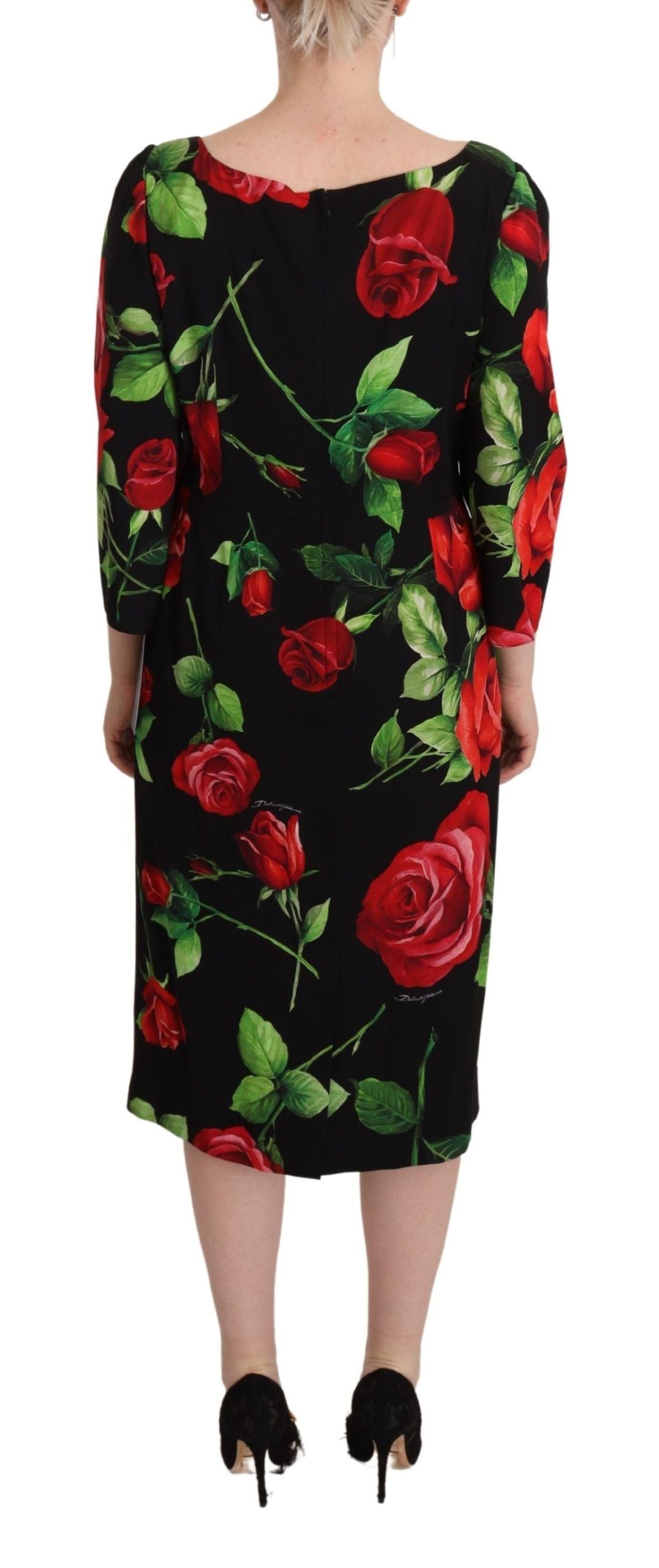 Dolce & Gabbana black, red, and rose sheath dress in stretch silk-4