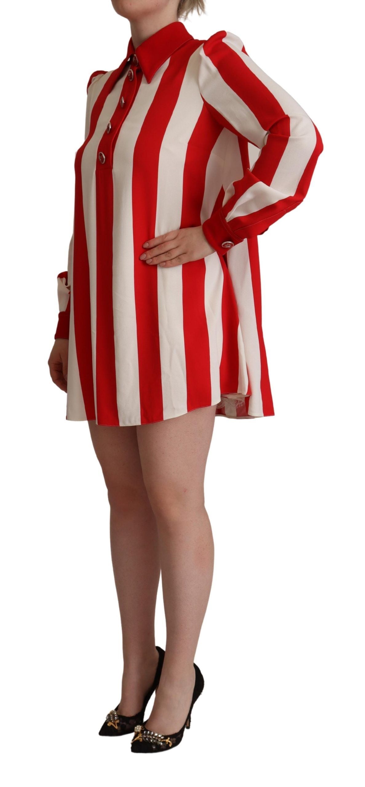 Dolce & Gabbana White and Red Stretch Mini Shirt Dress-2