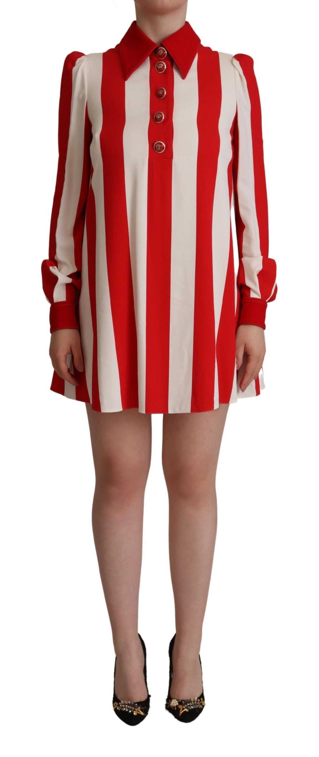 Dolce & Gabbana White and Red Stretch Mini Shirt Dress-1