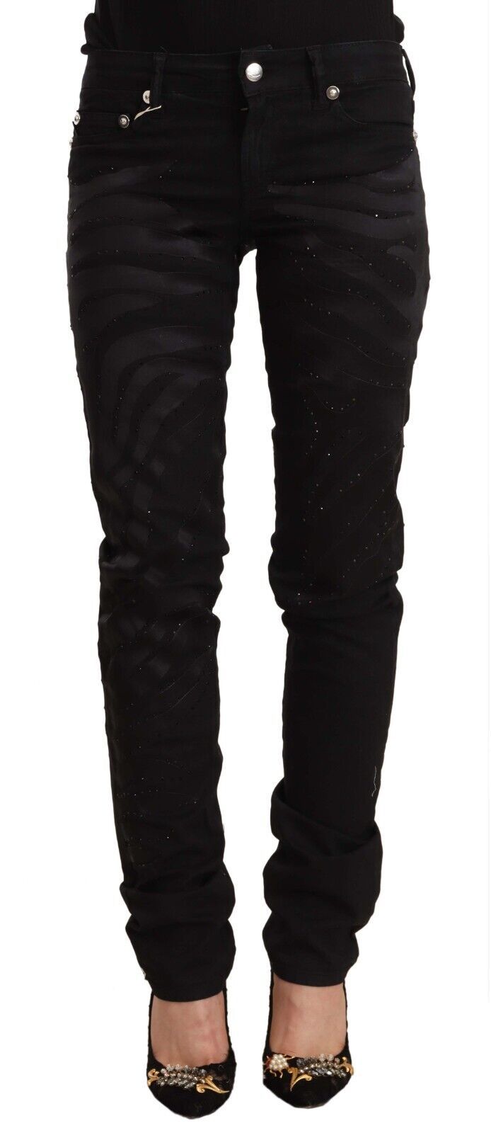 Just Cavalli Black Skinny Jeans with Mid Waist and Embellishments-1