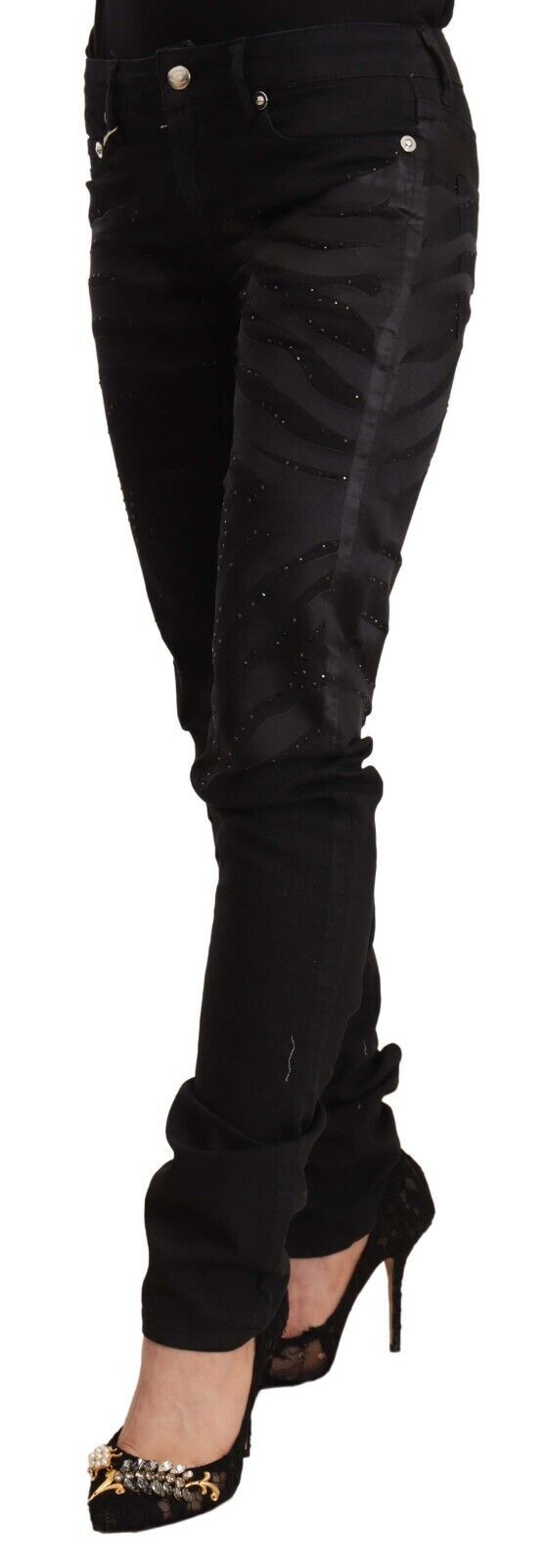 Just Cavalli Black Skinny Jeans with Mid Waist and Embellishments-2