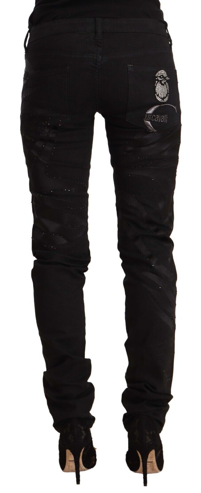 Just Cavalli Black Skinny Jeans with Mid Waist and Embellishments-3