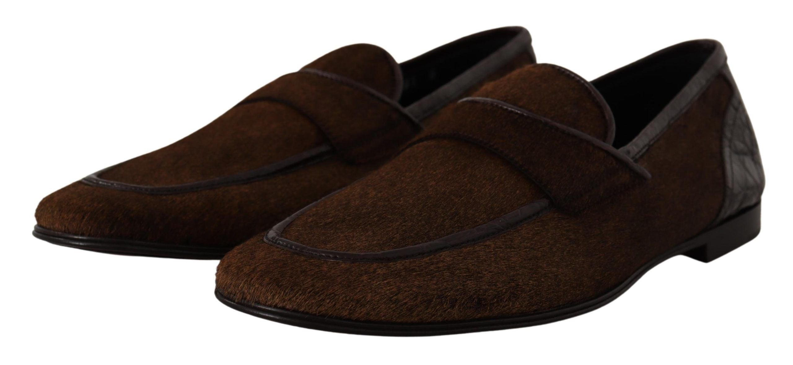 Dolce & Gabbana Shoes Dress Loafers Brown Leather Slip Shoes-7