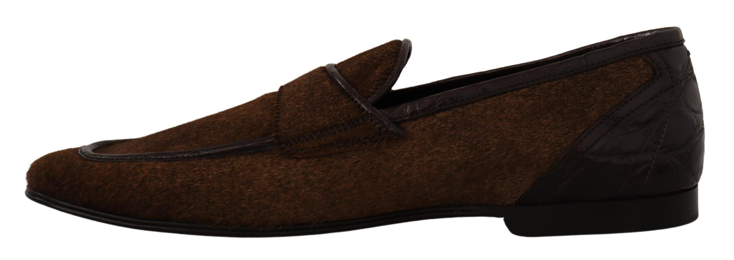 Dolce & Gabbana Shoes Dress Loafers Brown Leather Slip Shoes-5