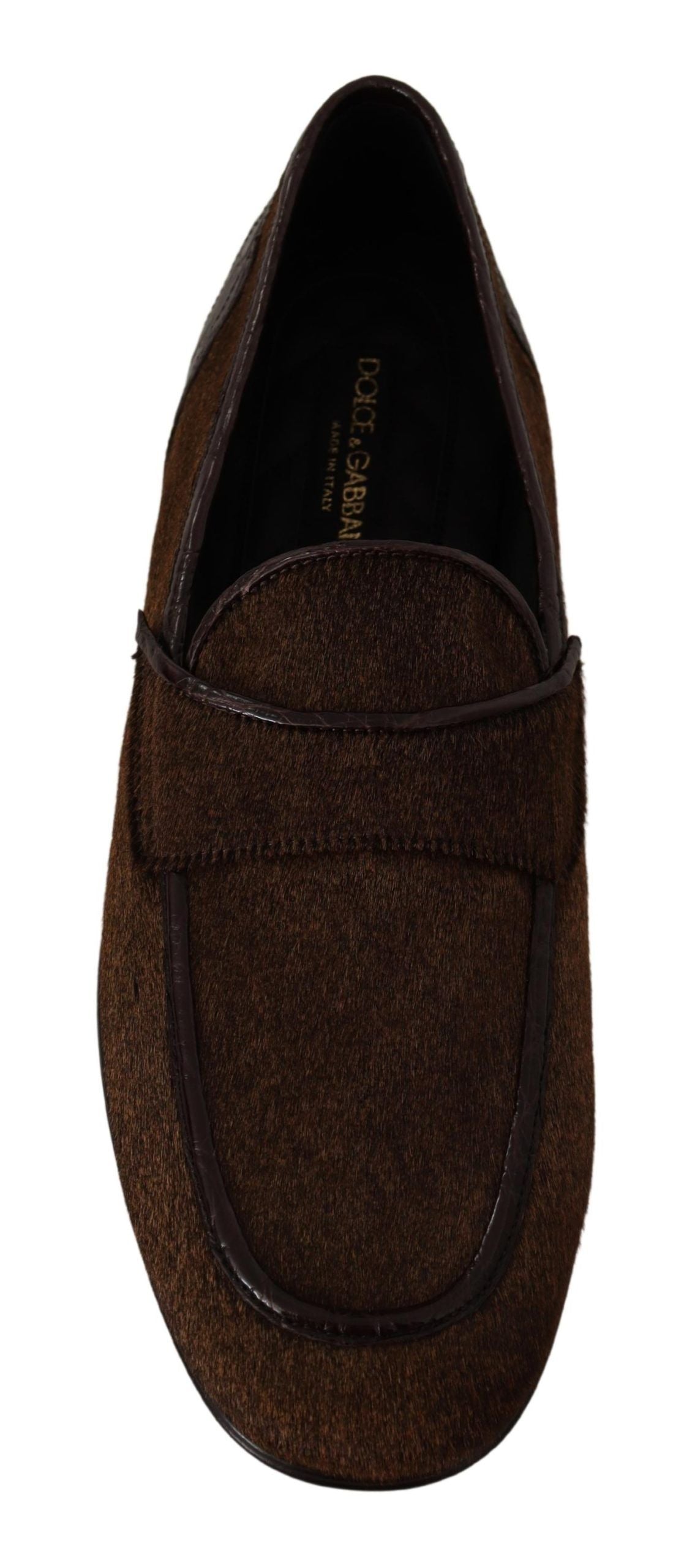 Dolce & Gabbana Shoes Dress Loafers Brown Leather Slip Shoes-3
