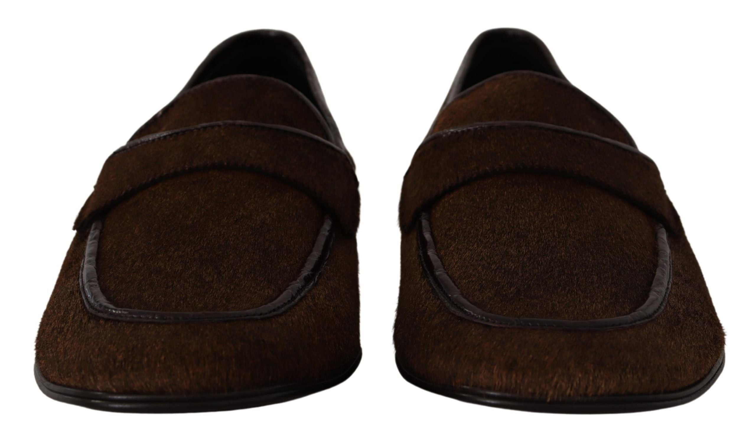 Dolce & Gabbana Shoes Dress Loafers Brown Leather Slip Shoes-2