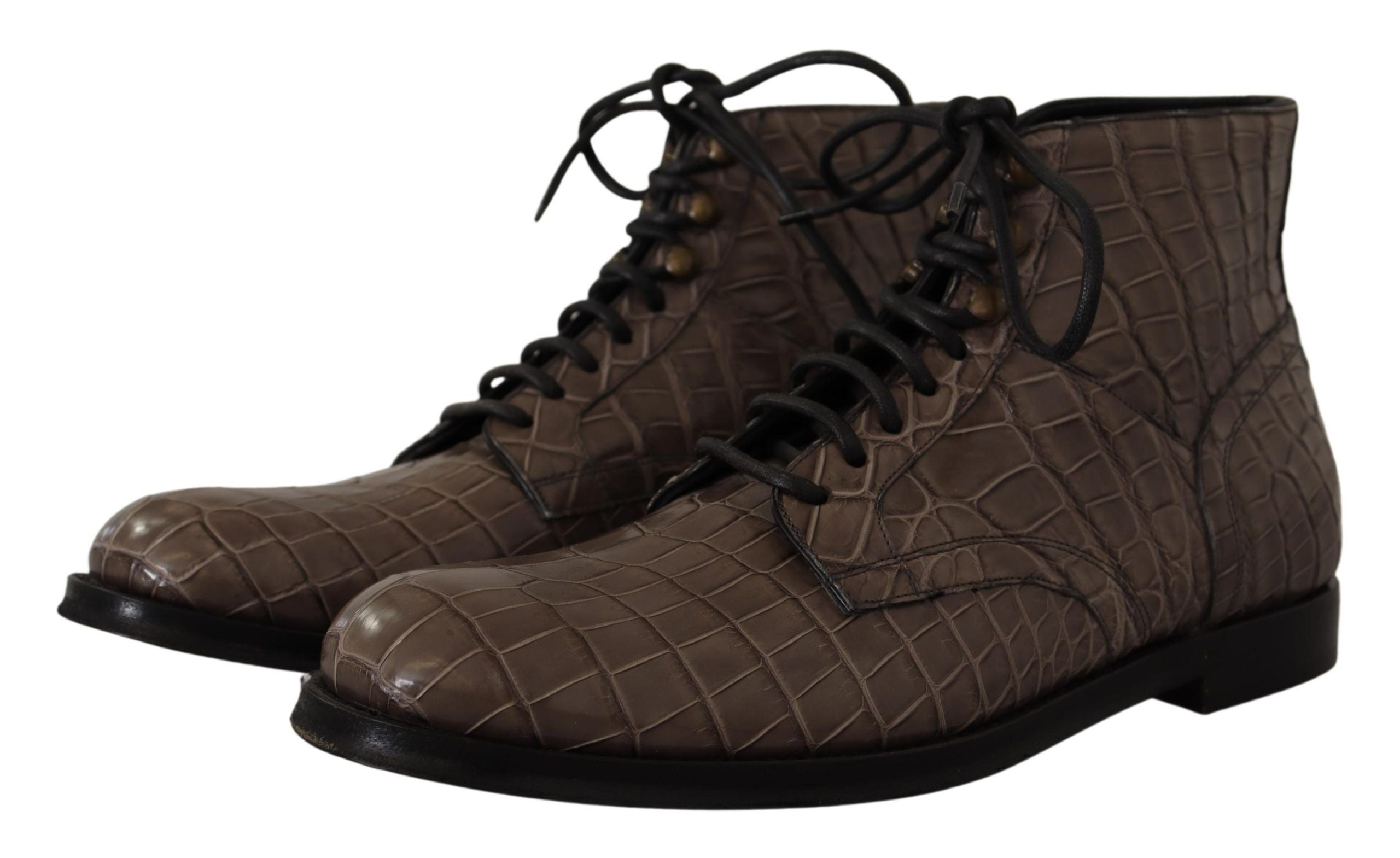 Dolce & Gabbana Grey Derby Boots in Crocodile Leather-2