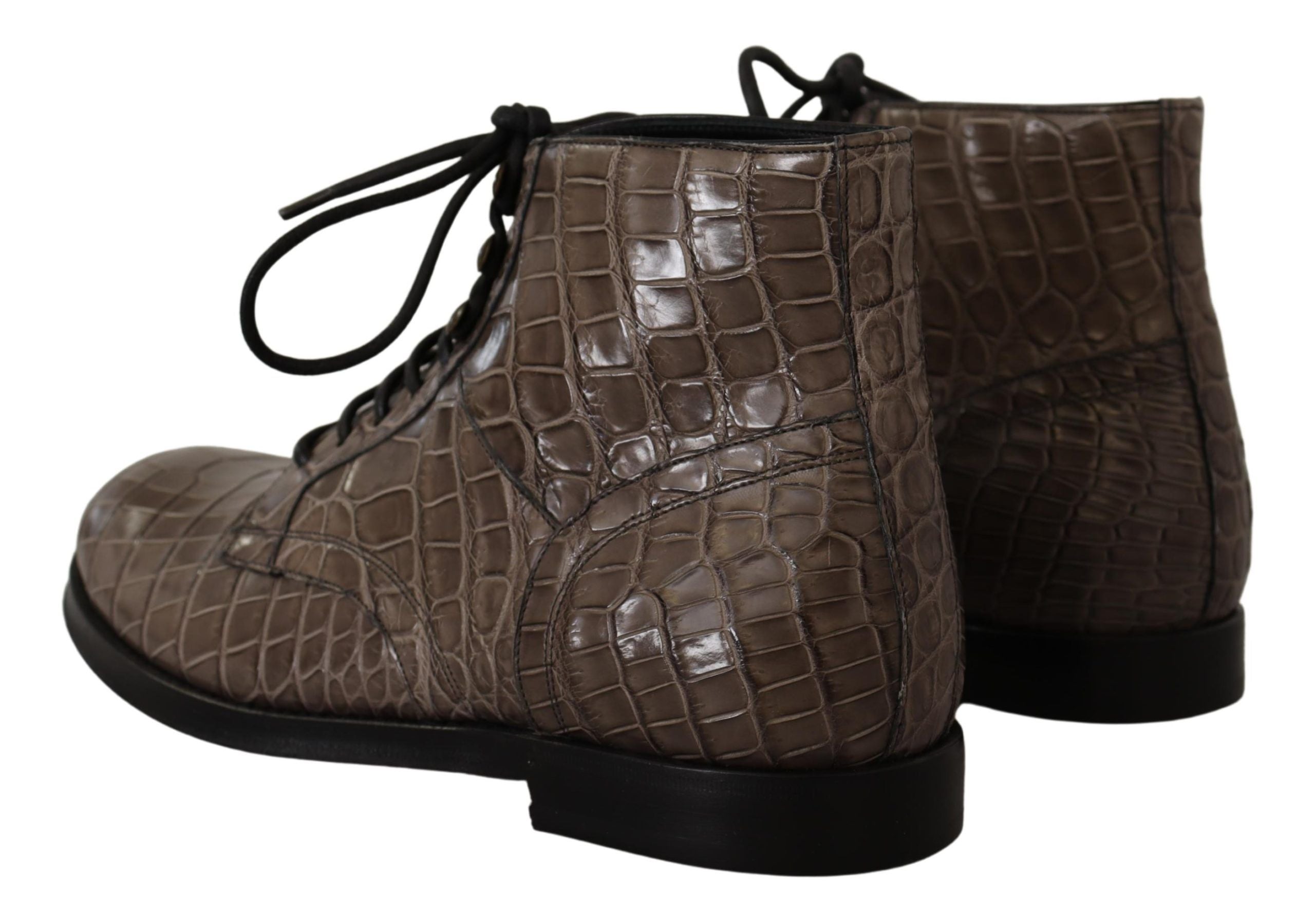 Dolce & Gabbana Grey Derby Boots in Crocodile Leather-3