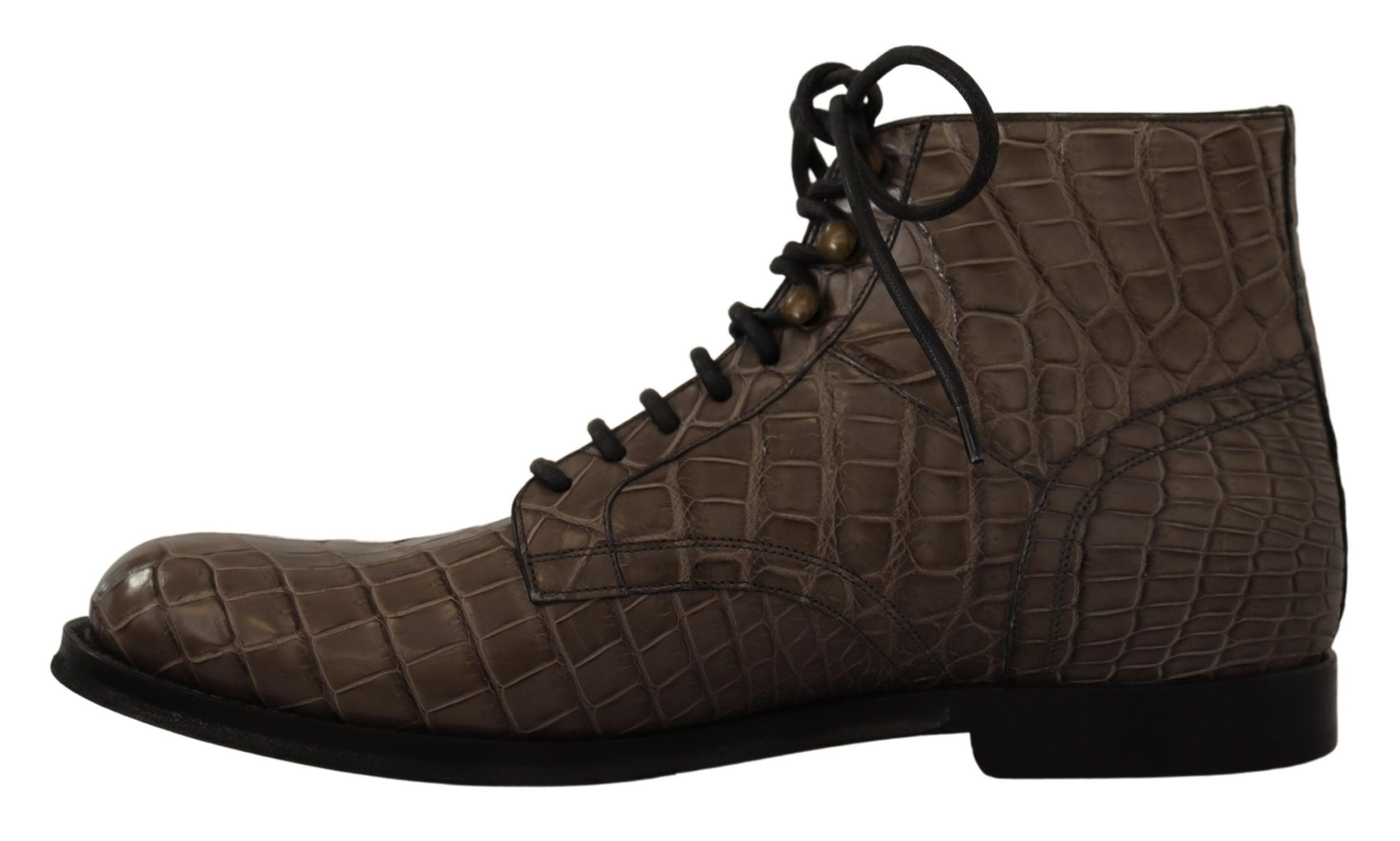 Dolce & Gabbana Grey Derby Boots in Crocodile Leather-4