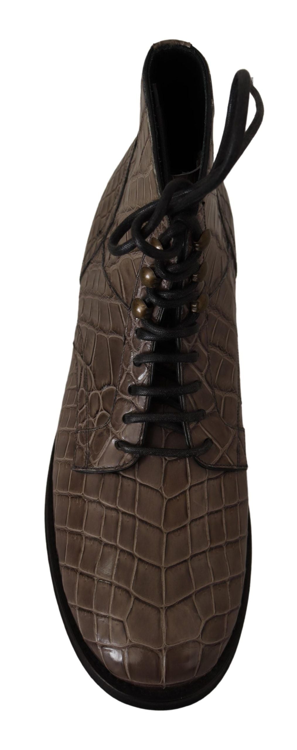 Dolce & Gabbana Grey Derby Boots in Crocodile Leather-6