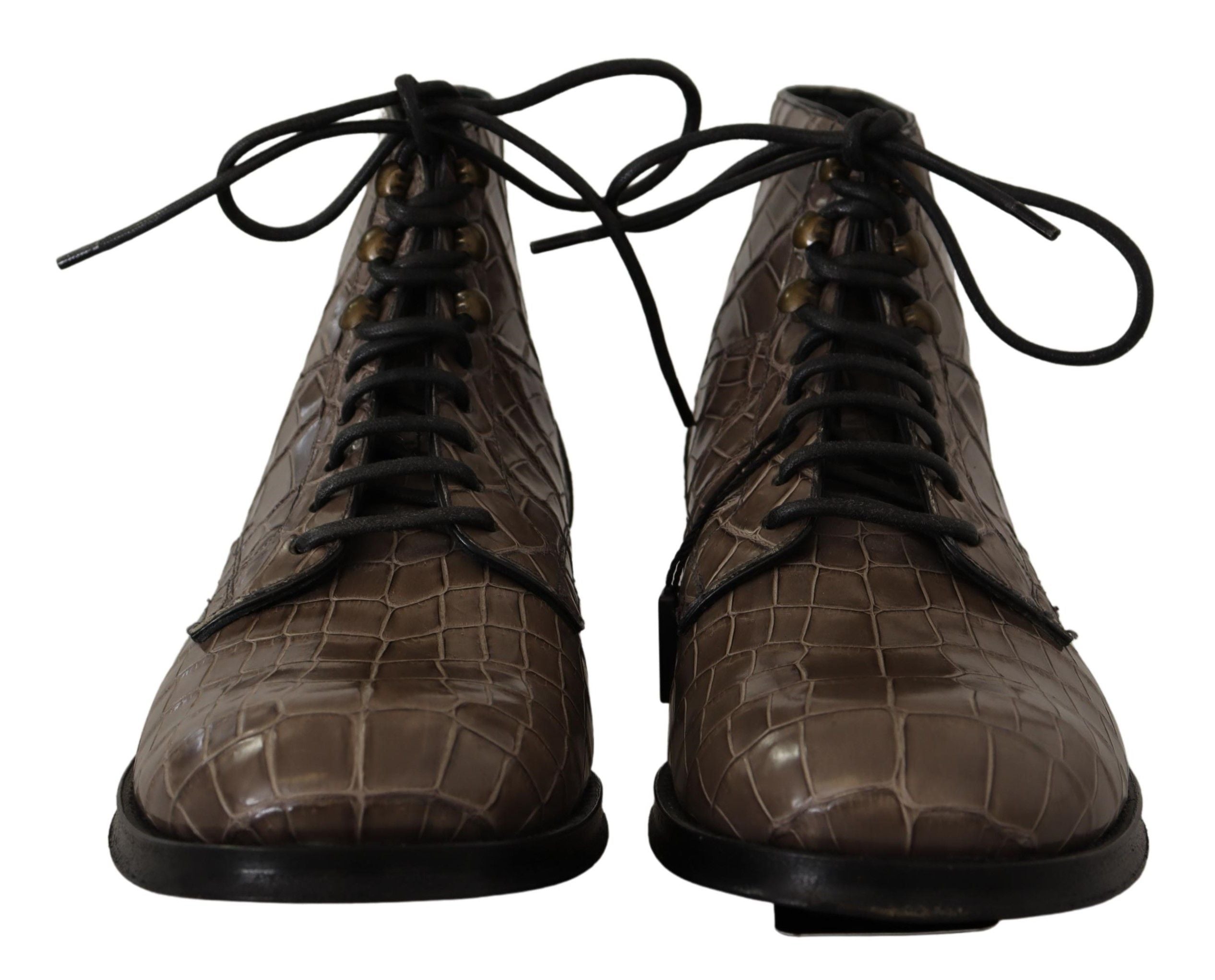Dolce & Gabbana Grey Derby Boots in Crocodile Leather-7
