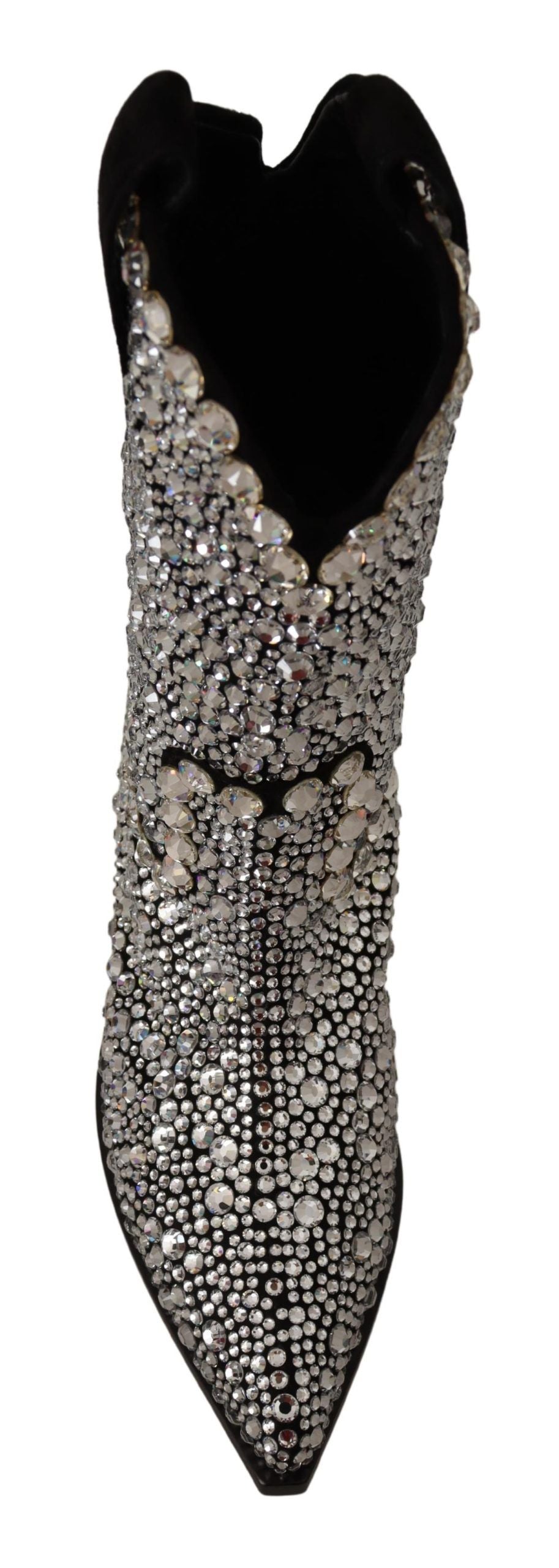 Dolce & Gabbana Black Suede Rhinestone Crystal Cowgirl Boots-5