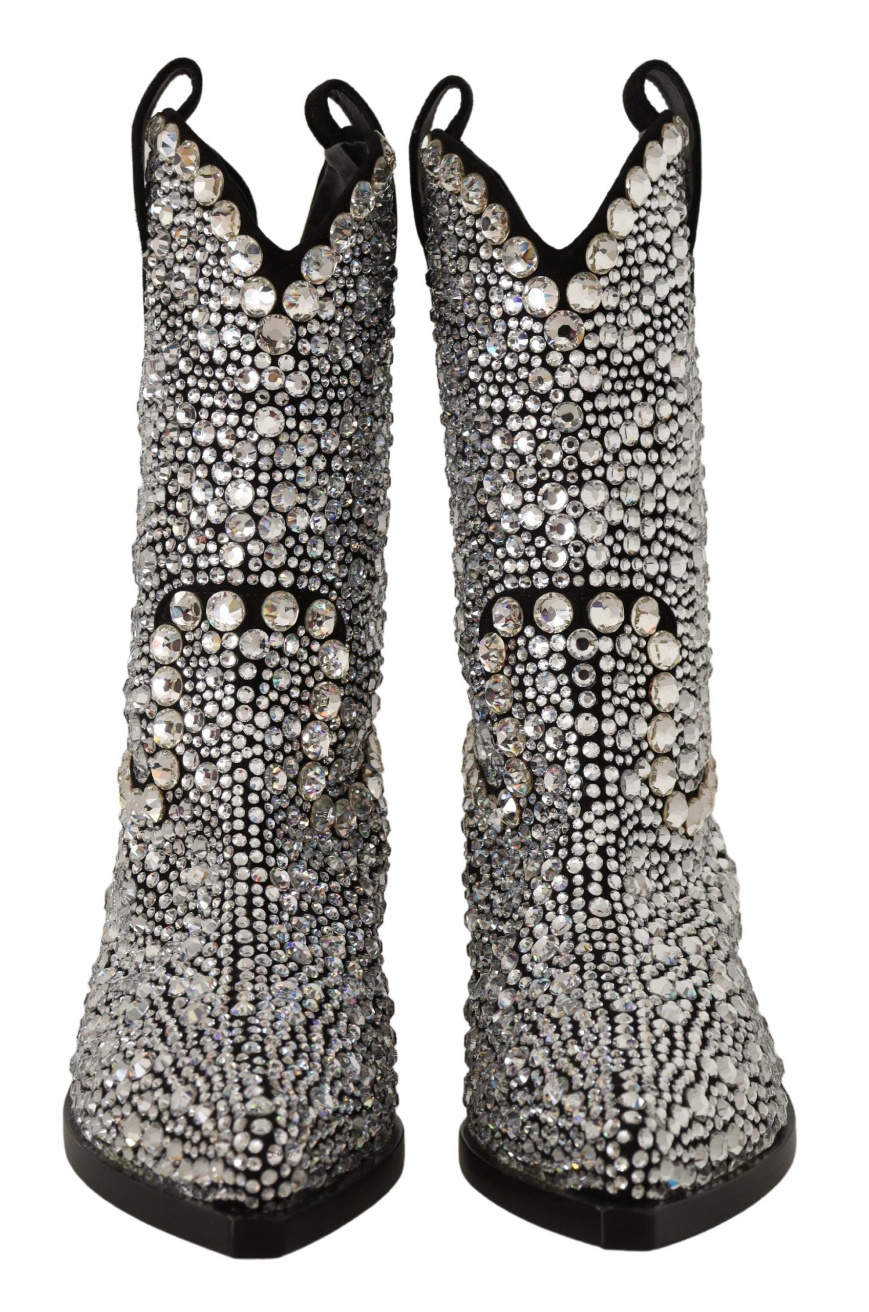 Dolce & Gabbana Black Suede Rhinestone Crystal Cowgirl Boots-6