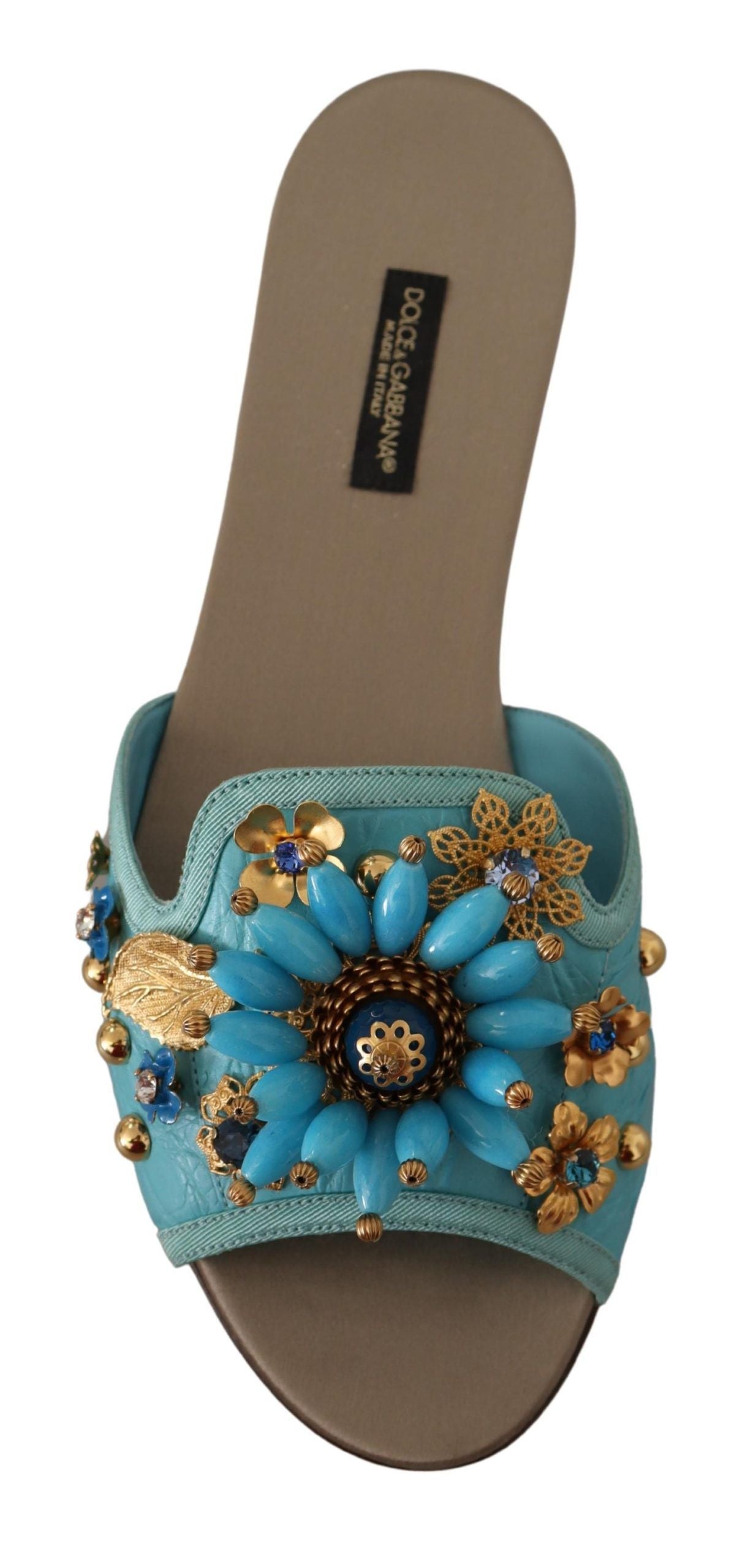Sandalias de piel exótica con cristales azules de Dolce & Gabbana-3
