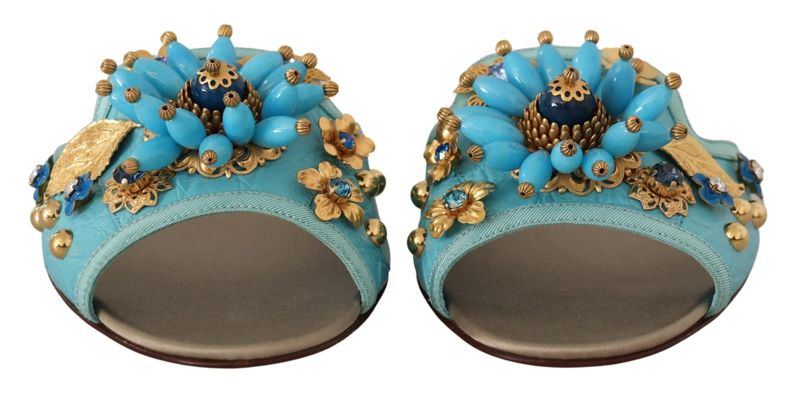 Sandalias de piel exótica con cristales azules de Dolce & Gabbana-4