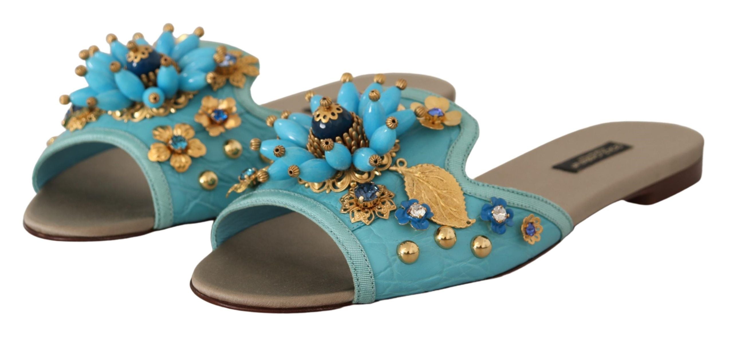 Sandalias de piel exótica con cristales azules de Dolce & Gabbana-5