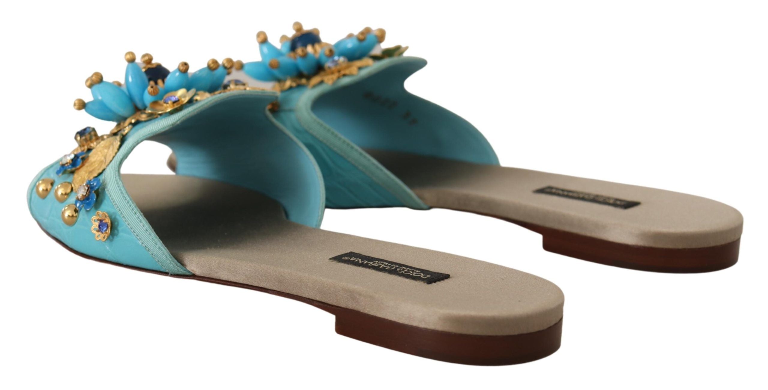 Sandalias de piel exótica con cristales azules de Dolce & Gabbana-6