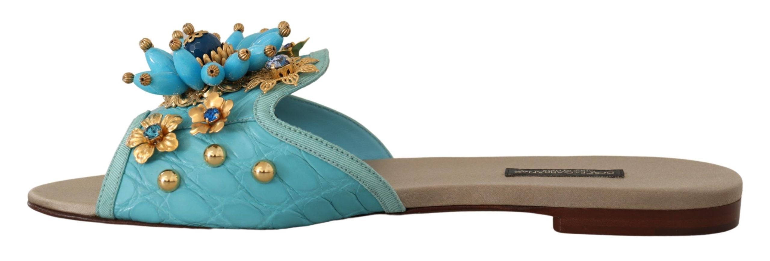 Sandalias de piel exótica con cristales azules de Dolce & Gabbana-7
