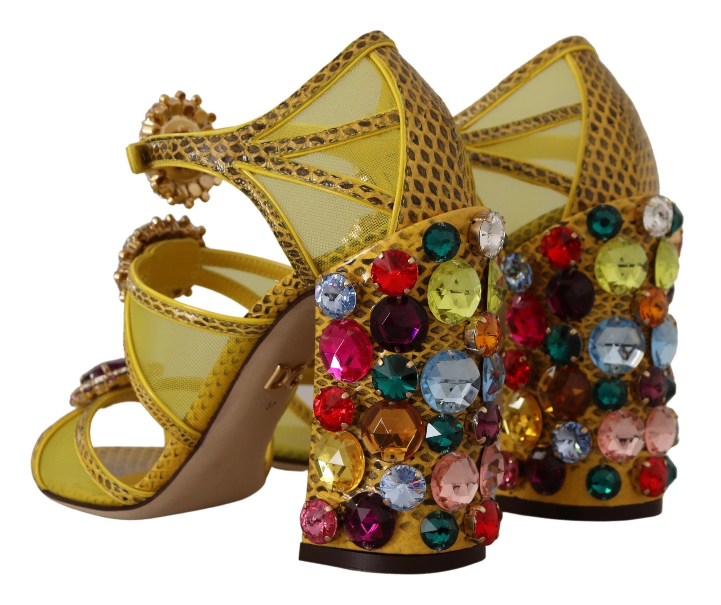 Dolce & Gabbana Yellow Leather Crystal Ayers Sandals Shoes-2