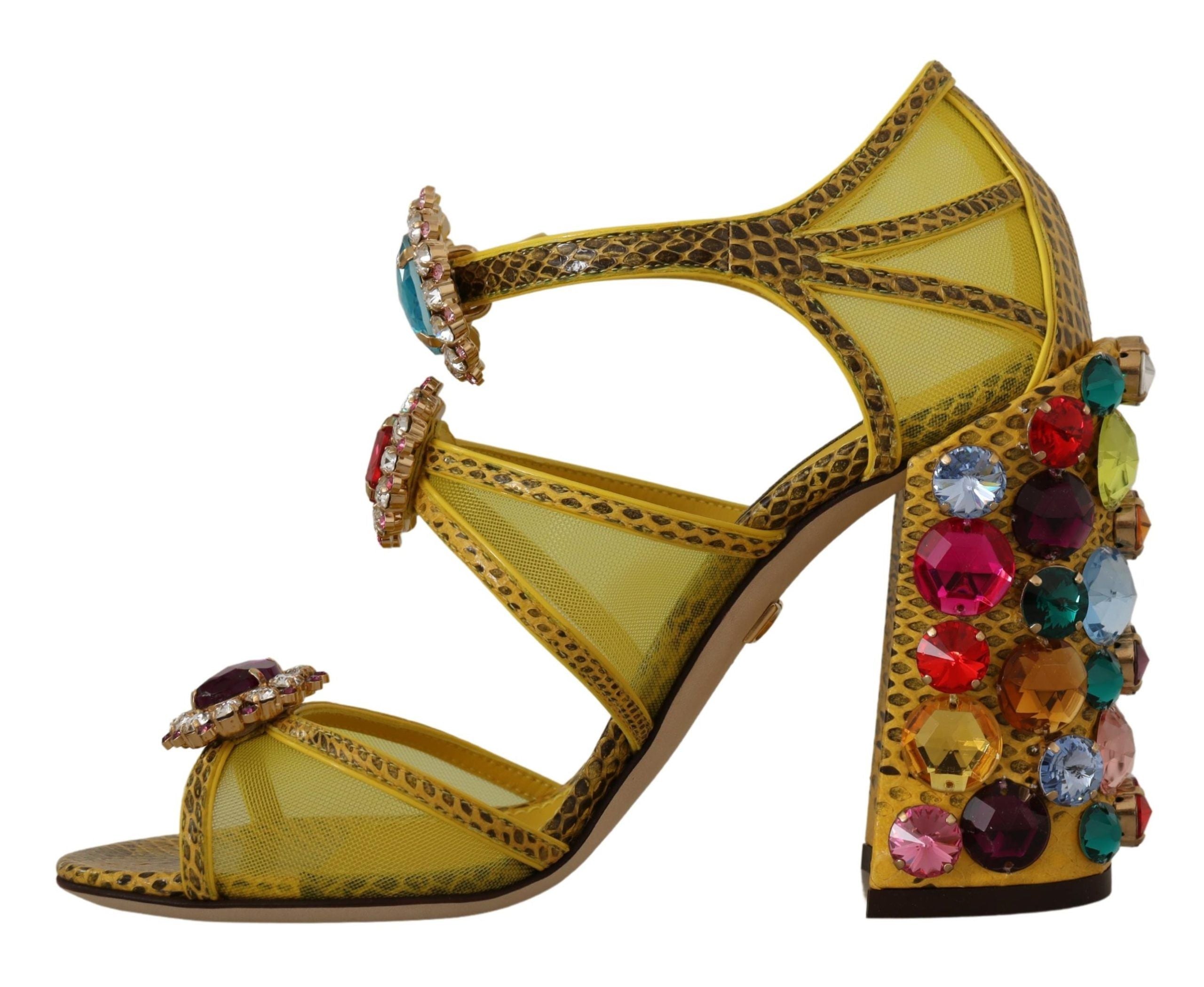 Dolce & Gabbana Yellow Leather Crystal Ayers Sandals Shoes-3