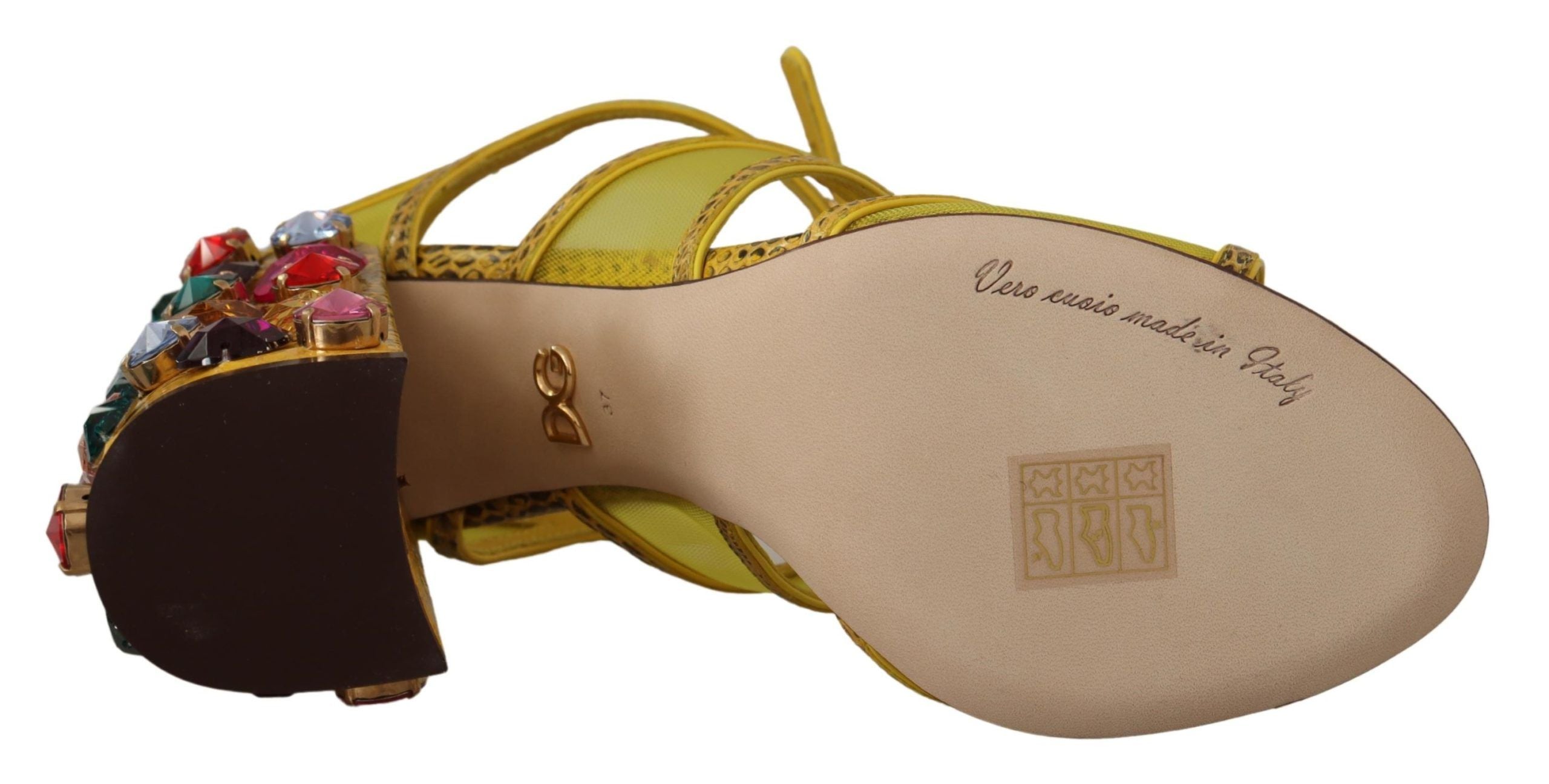 Dolce & Gabbana Yellow Leather Crystal Ayers Sandals Shoes-4