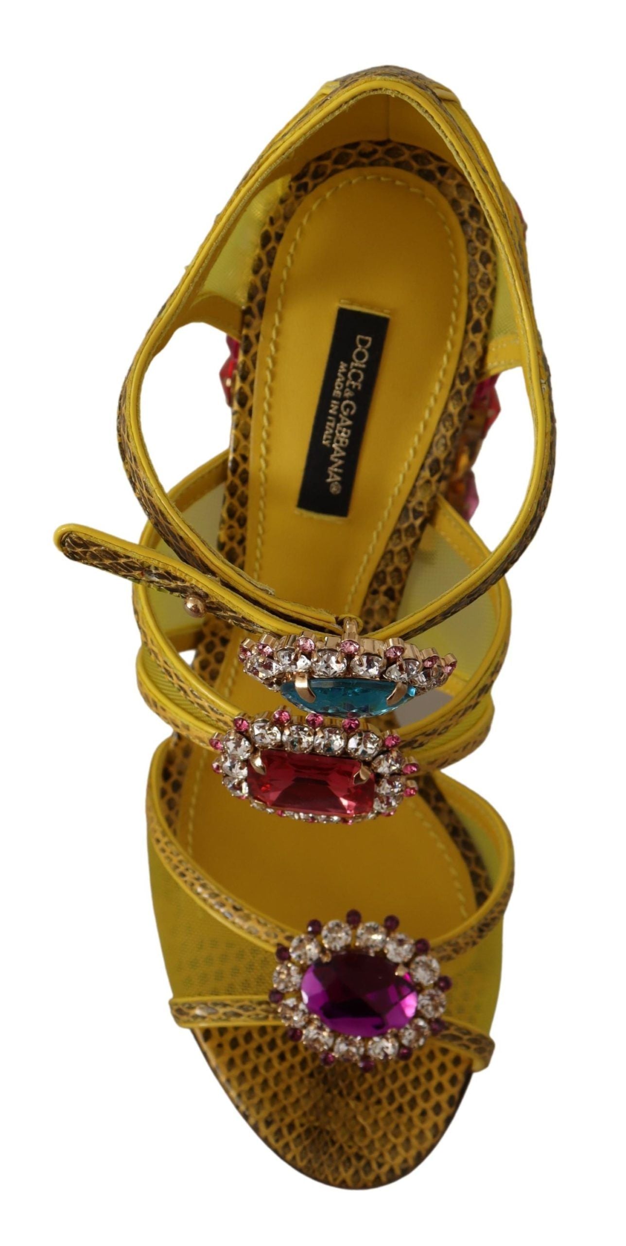 Dolce & Gabbana Yellow Leather Crystal Ayers Sandals Shoes-5