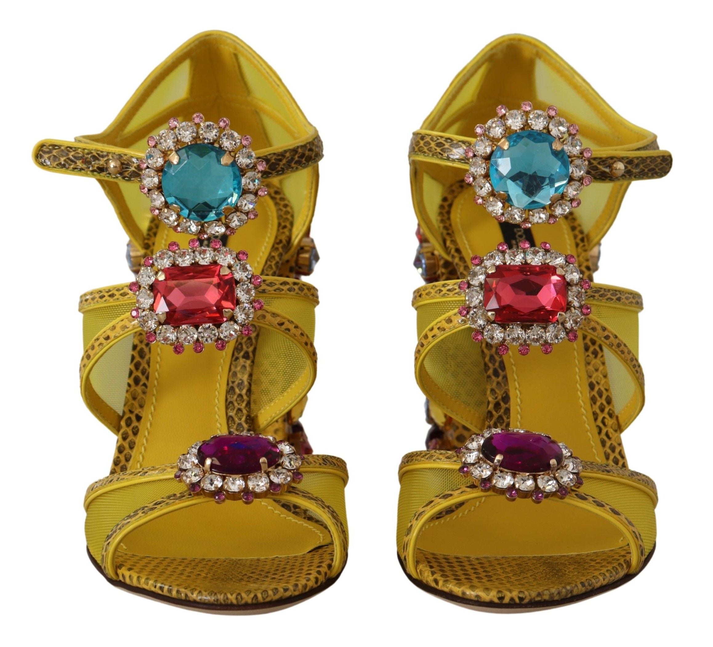 Dolce & Gabbana Yellow Leather Crystal Ayers Sandals Shoes-6