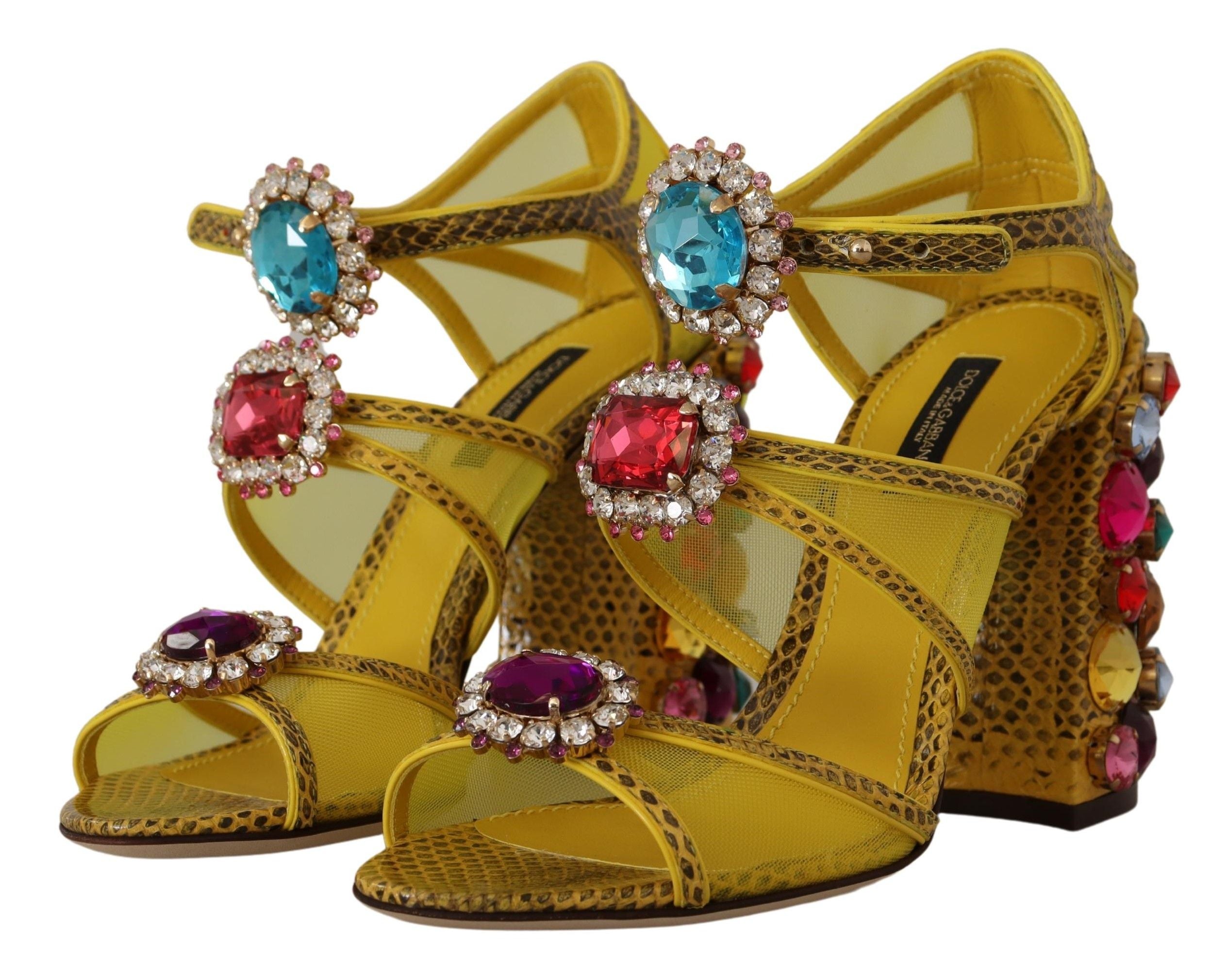 Dolce & Gabbana Yellow Leather Crystal Ayers Sandals Shoes-7