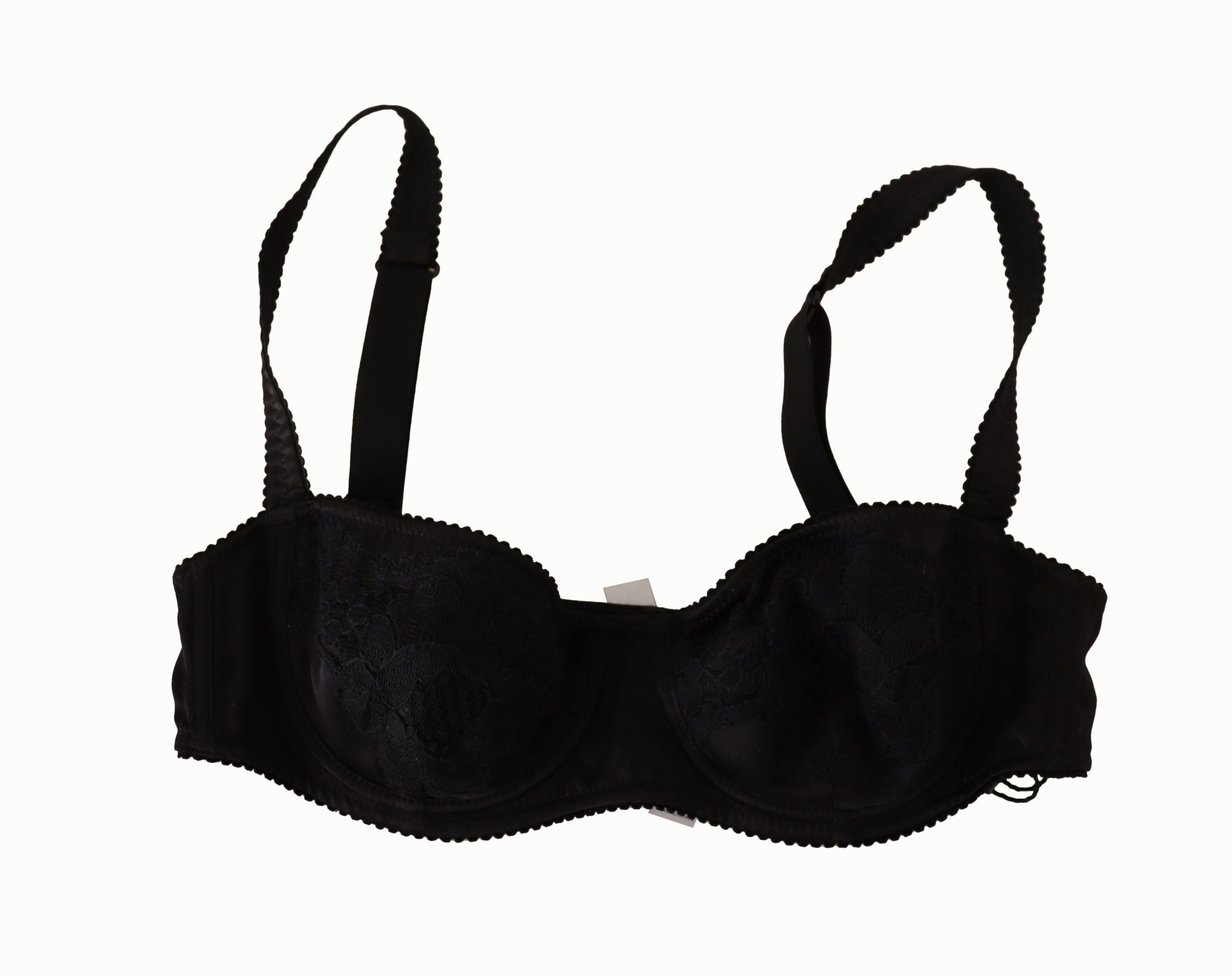 Dolce & Gabbana Black Satin Lace Balconette Bra with Polka Dots-4