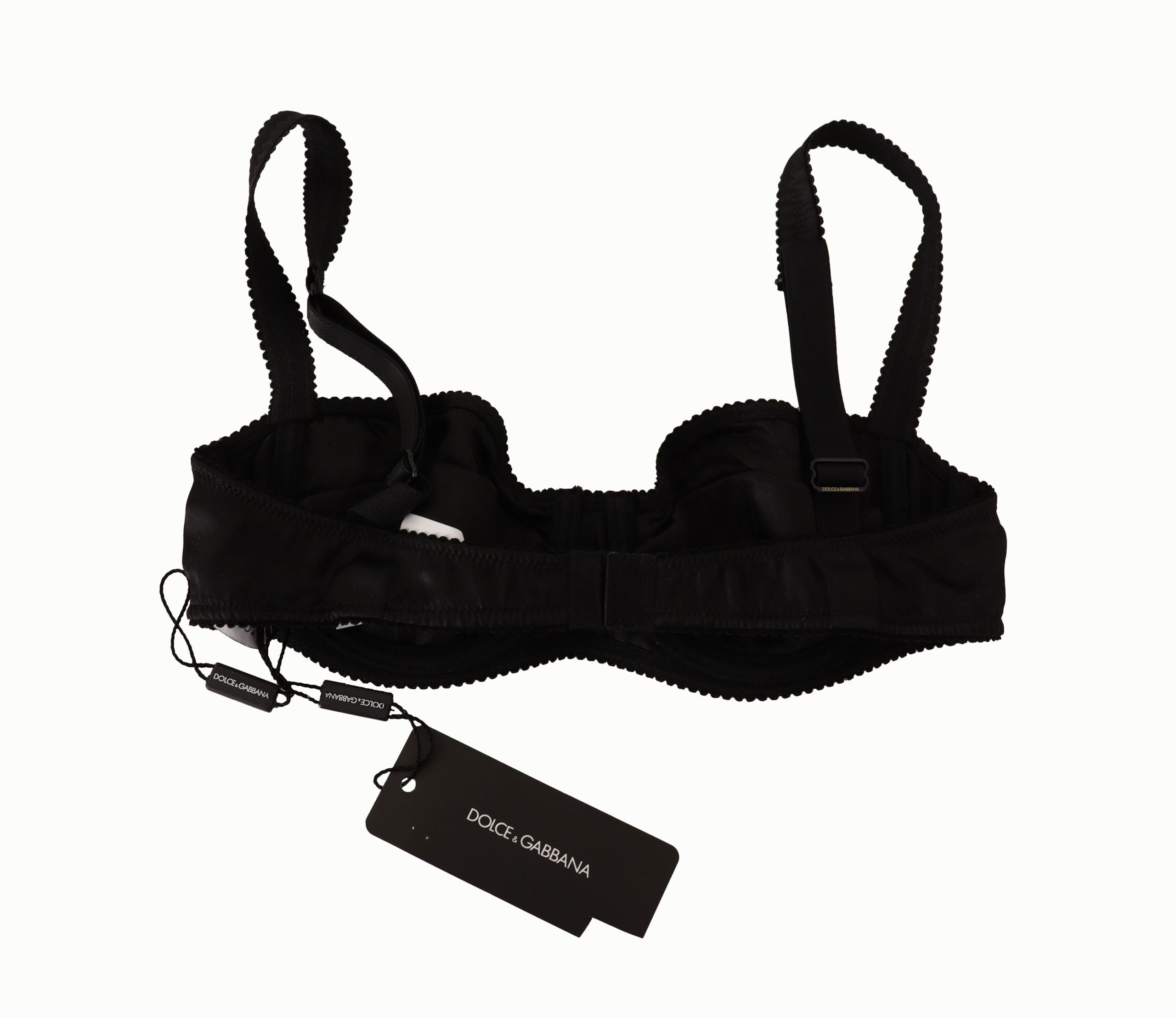 Dolce & Gabbana Black Satin Lace Balconette Bra with Polka Dots-5