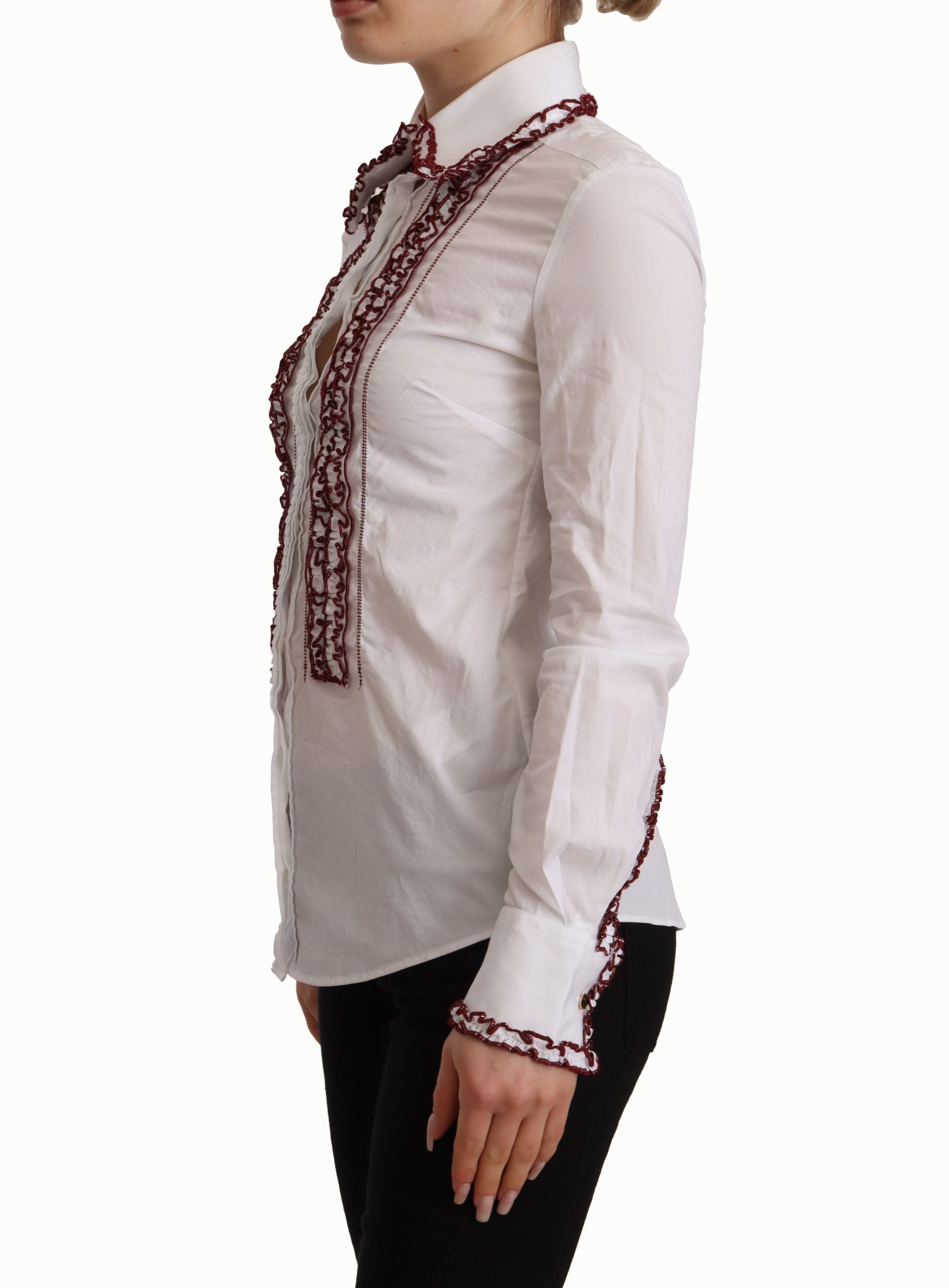 Camisa de encaje de algodón blanco de Dolce & Gabbana con mangas largas y cuello fruncido-2