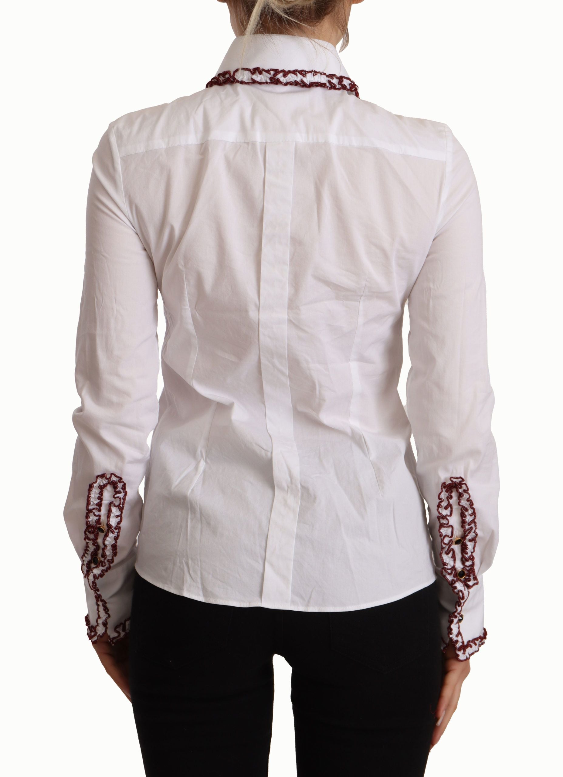 Camisa de encaje de algodón blanco de Dolce & Gabbana con mangas largas y cuello fruncido-3