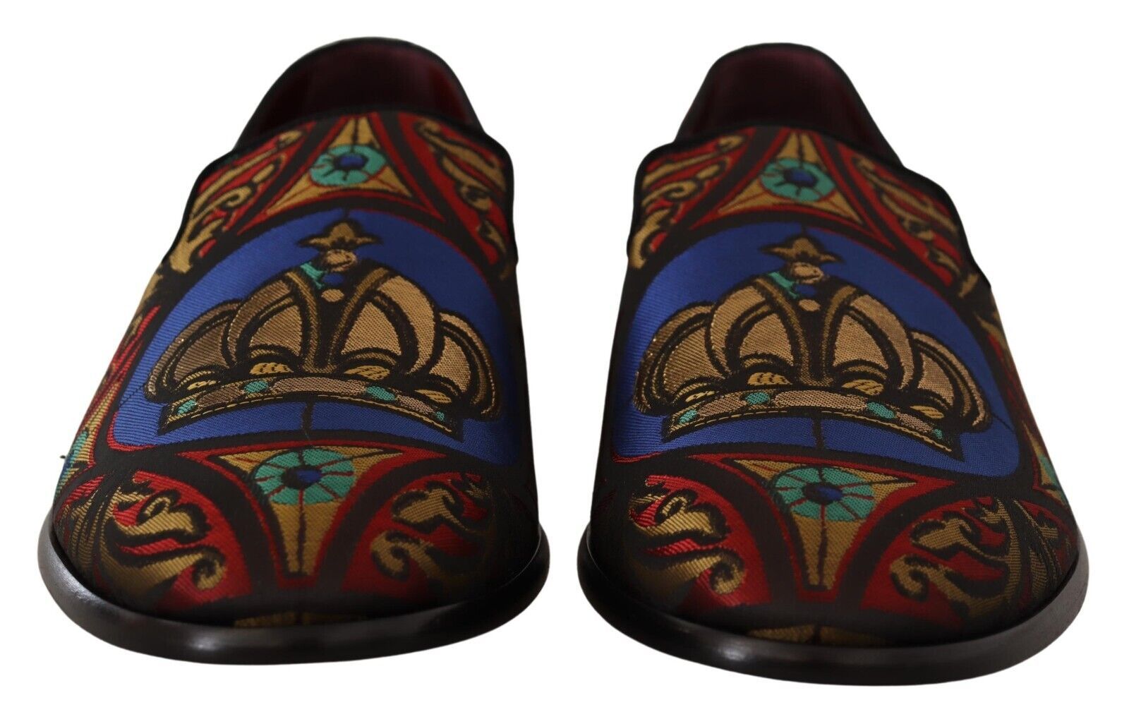 Dolce & Gabbana Multicolor Jacquard Crown Slippers Loafers Shoes-2