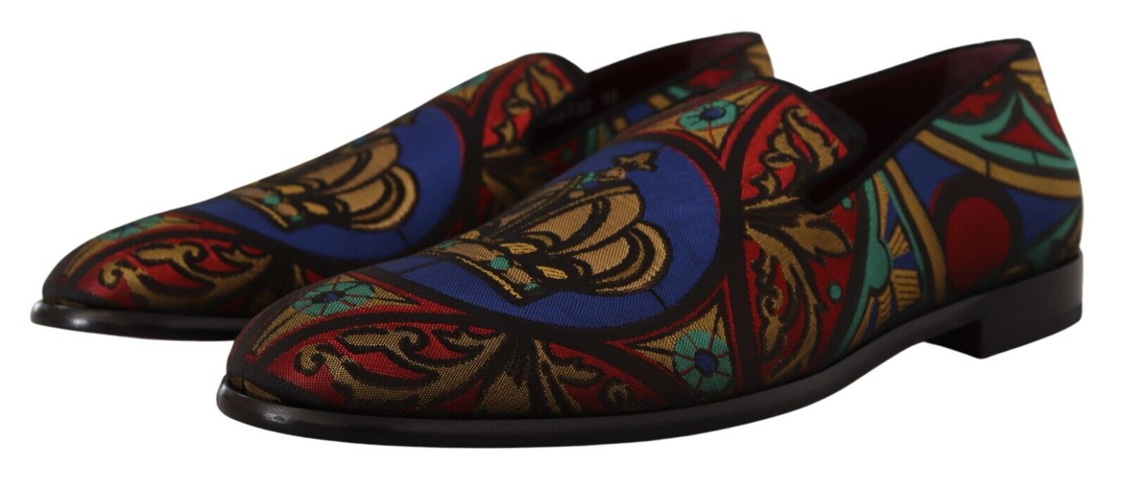 Dolce & Gabbana Multicolor Jacquard Crown Slippers Loafers Shoes-3