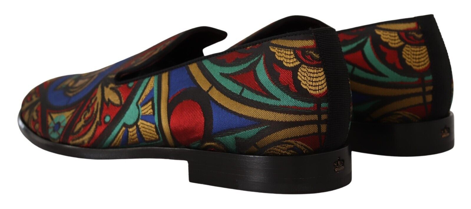 Dolce & Gabbana Multicolor Jacquard Crown Slippers Loafers Shoes-4