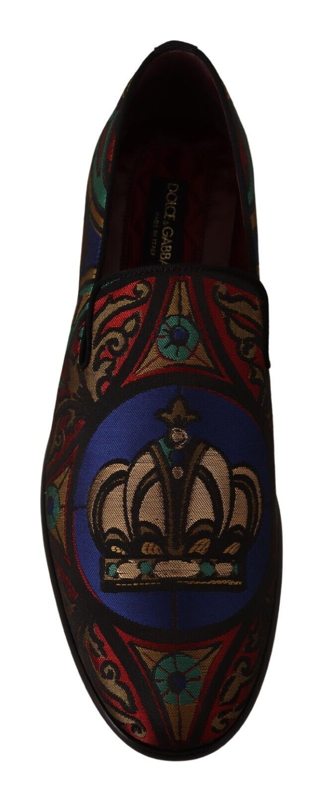 Dolce & Gabbana Multicolor Jacquard Crown Slippers Loafers Shoes-7