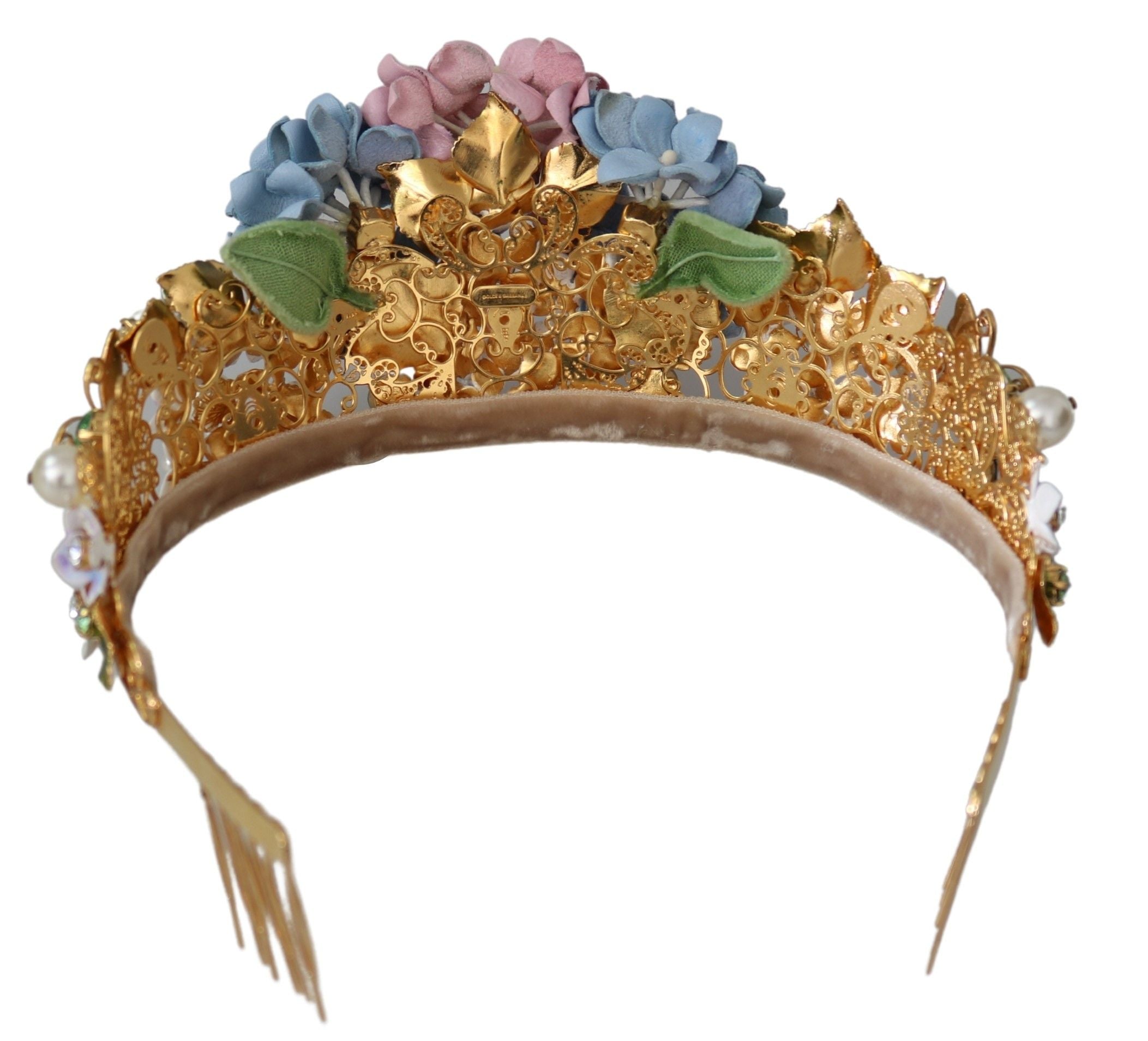 Dolce & Gabbana Gold Crystal Purple Hydrangea Headband Crown Diadem-4