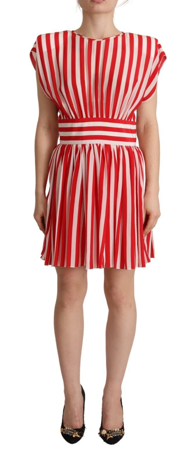 Dolce & Gabbana red and white striped silk A-line mini dress-1