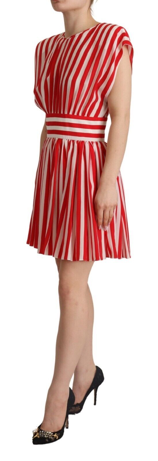 Dolce & Gabbana red and white striped silk A-line mini dress-2