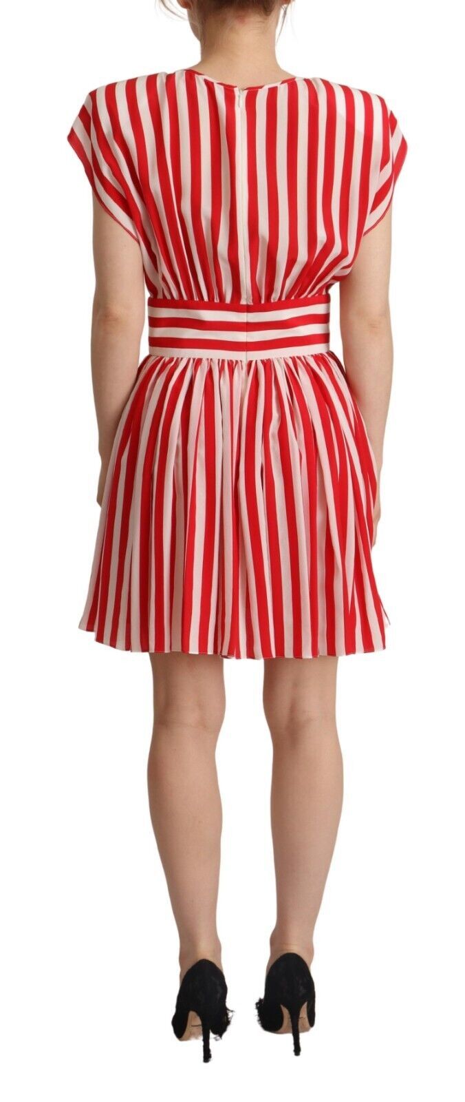 Dolce & Gabbana red and white striped silk A-line mini dress-3