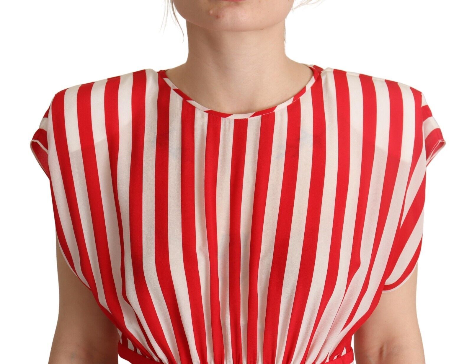 Dolce & Gabbana red and white striped silk A-line mini dress-4