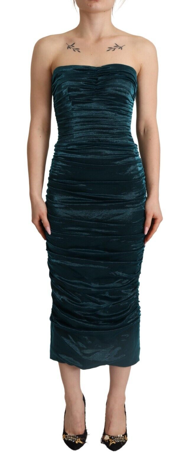 Dolce & Gabbana Turquoise Bustier Bodice Draped Midi Dress-1
