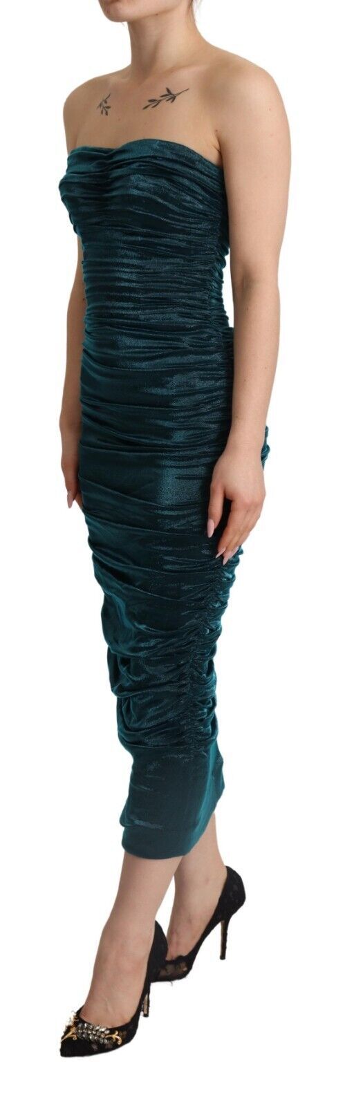Dolce & Gabbana Turquoise Bustier Bodice Draped Midi Dress-2