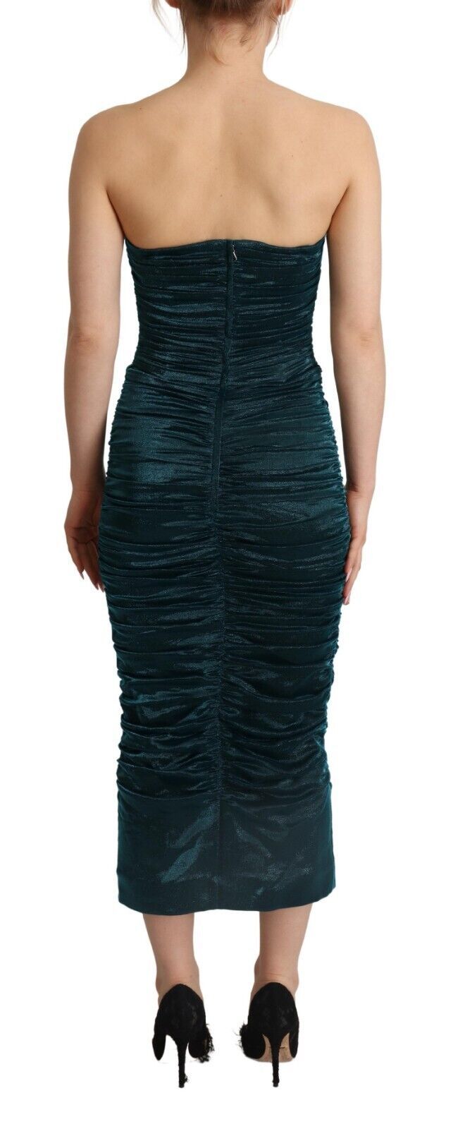 Dolce & Gabbana Turquoise Bustier Bodice Draped Midi Dress-3