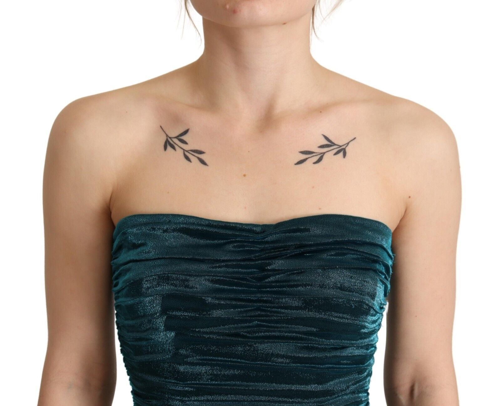 Dolce & Gabbana Turquoise Bustier Bodice Draped Midi Dress-4