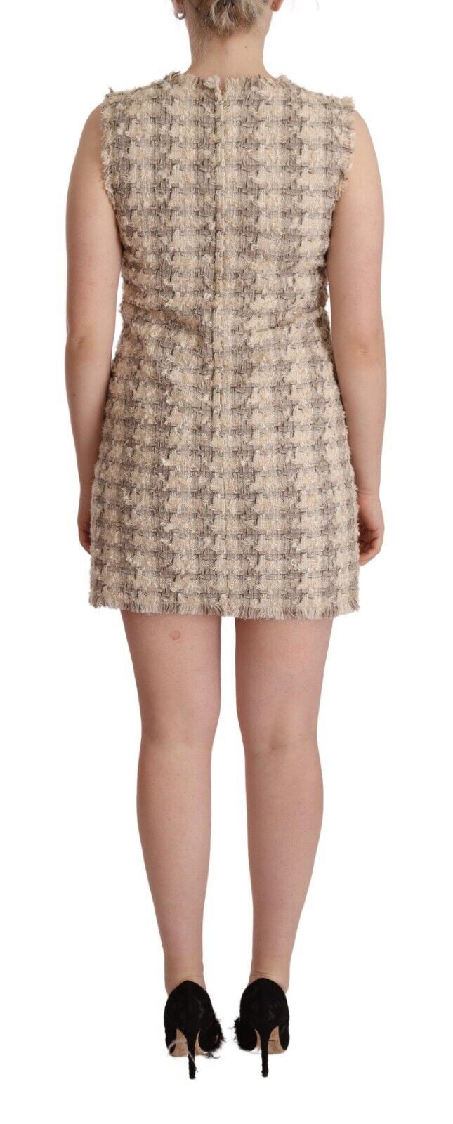 Dolce & Gabbana Beige kariertes ärmelloses Mini-Shiftkleid-3