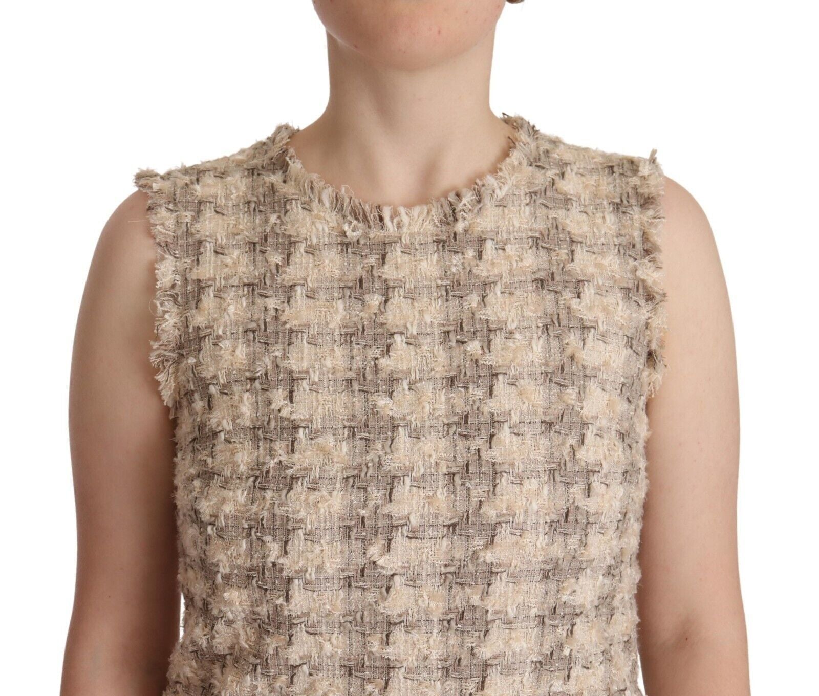 Dolce & Gabbana Beige kariertes ärmelloses Mini-Shiftkleid-4