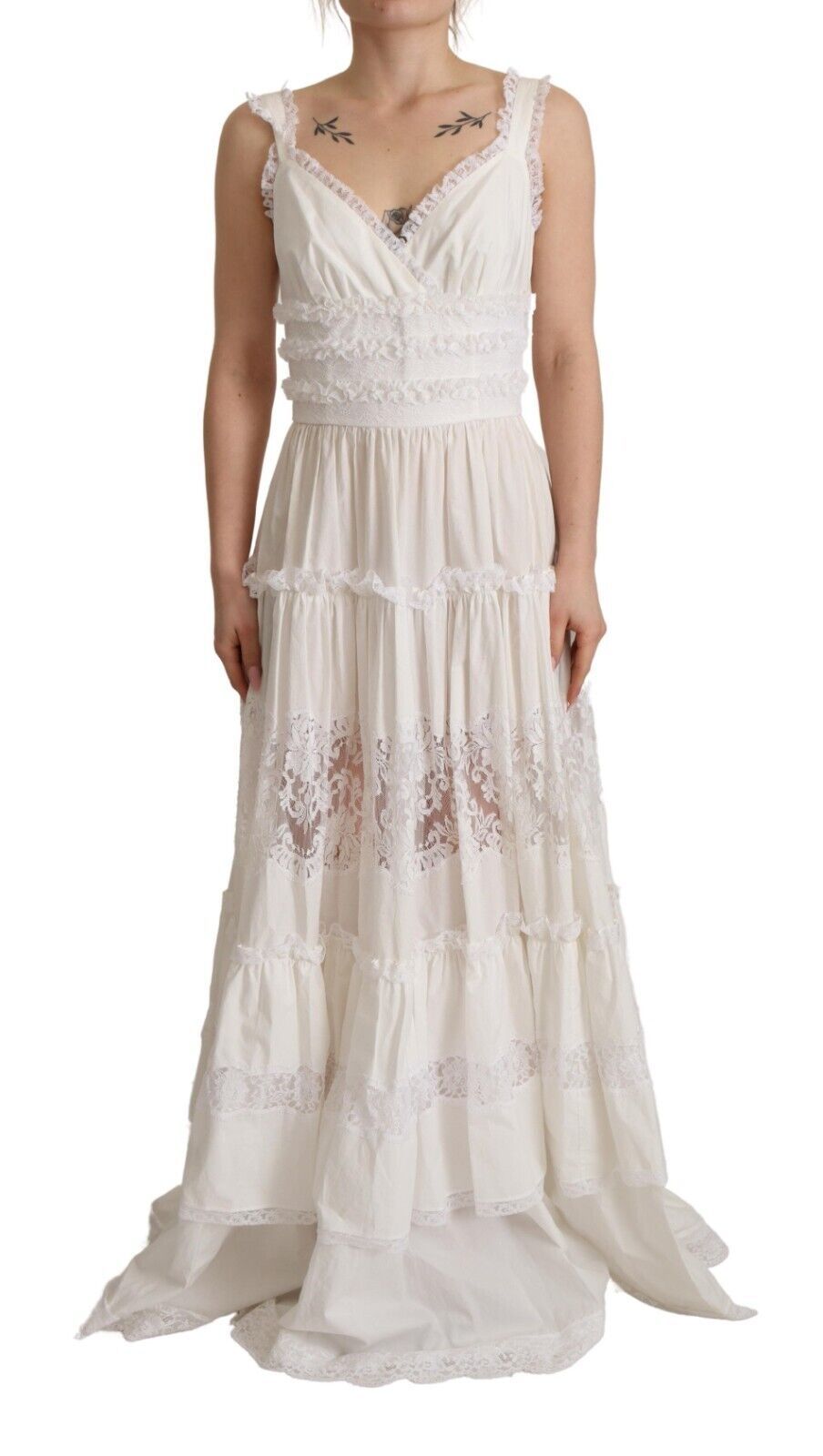 Dolce & Gabbana White tiered long A-line maxi dress in cotton