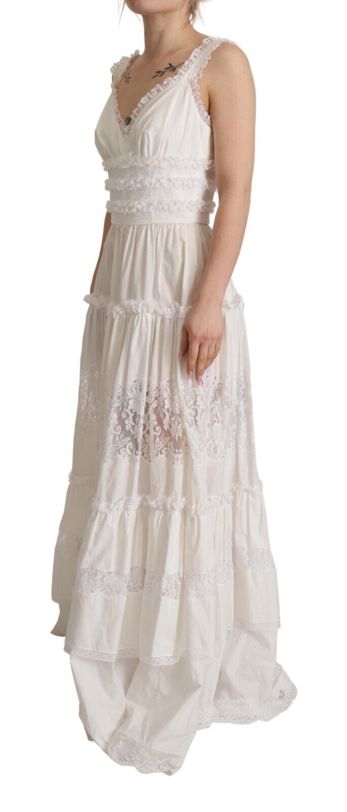 Dolce & Gabbana White tiered long A-line maxi dress in cotton-2