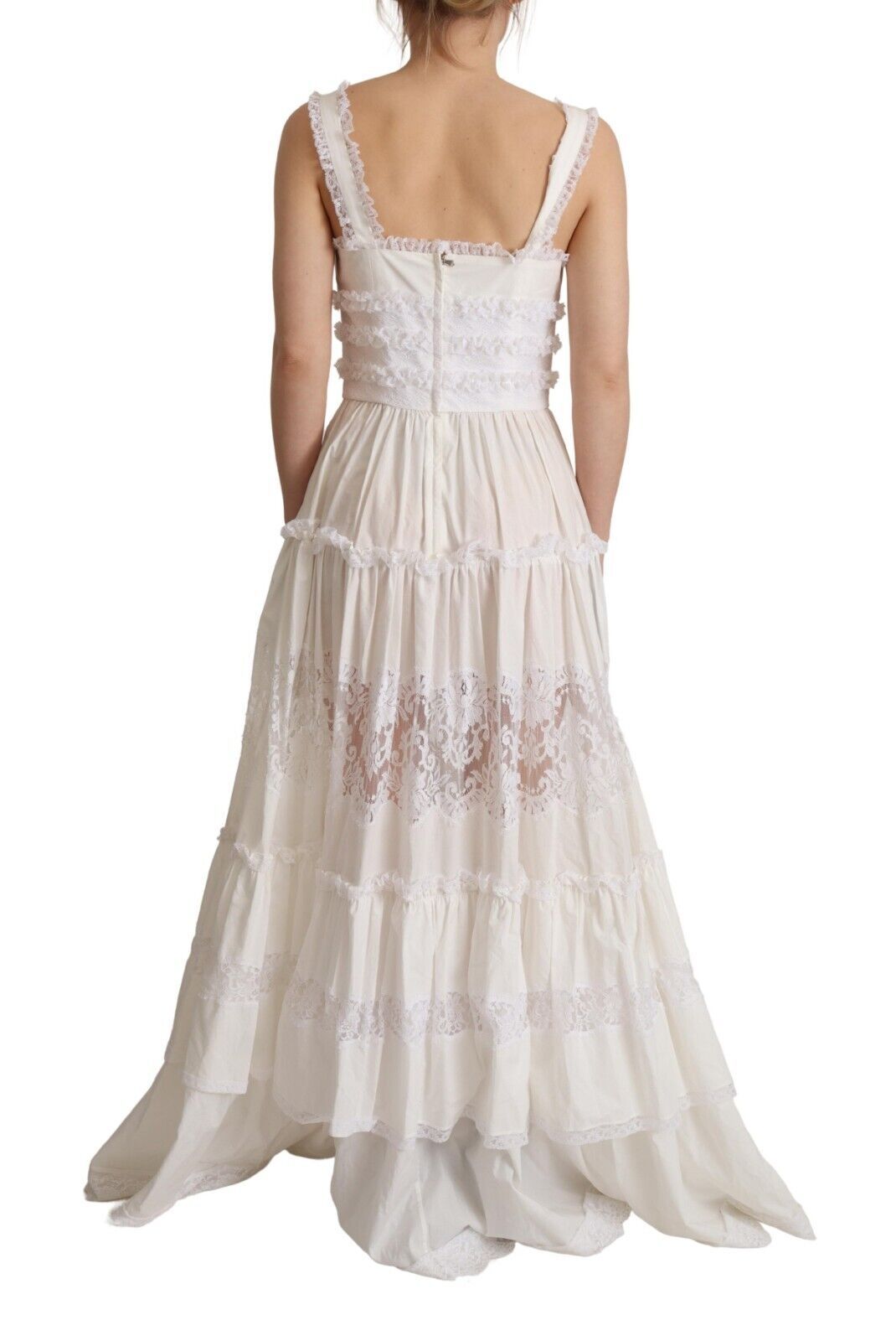 Dolce & Gabbana White tiered long A-line maxi dress in cotton-3